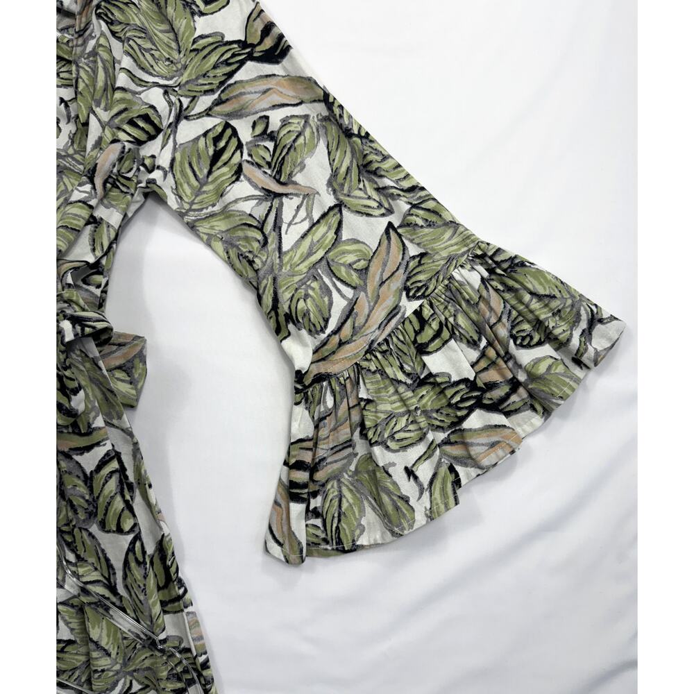 Isabel Riera leaf-print maxi dress Sz M button-down front bell sleeves MSRP$450 - Picture 6 of 11